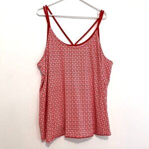 CACIQUE LANE BRYANT Plus Size White Red Geometric Print Strappy Tank Top 22 / 24